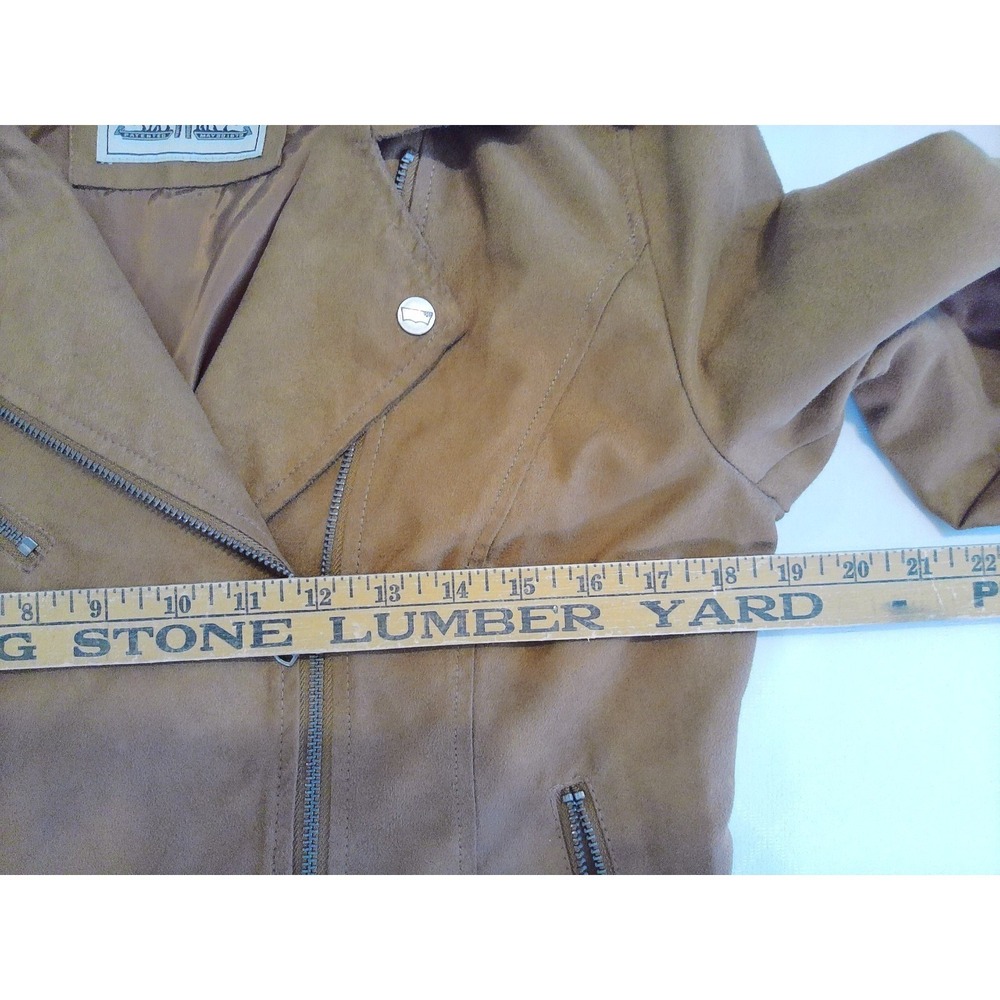 Levi's Womens Tan Faux Suede Moto Biker Jacket Zip Medium - Picture 2 of 5